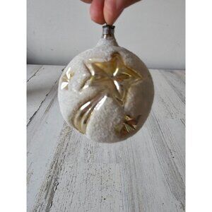 Antique flocked shooting star ball glass mercury ornament Xmas tree white gold u